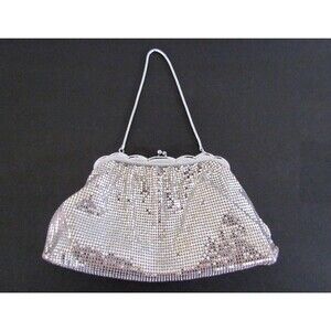 Vintage Whiting & Davis Silver Mesh Evening Bag Scalloped Frame USA EXCELLENT